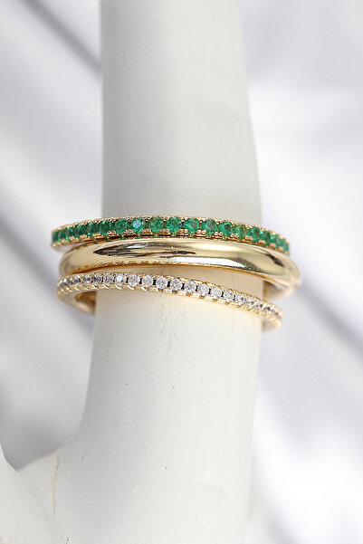 Skygo خاتم نسائي من حجر الزركون باللون الذهبي النحاسي مكون من 4 قطع - TJ-BYK3831