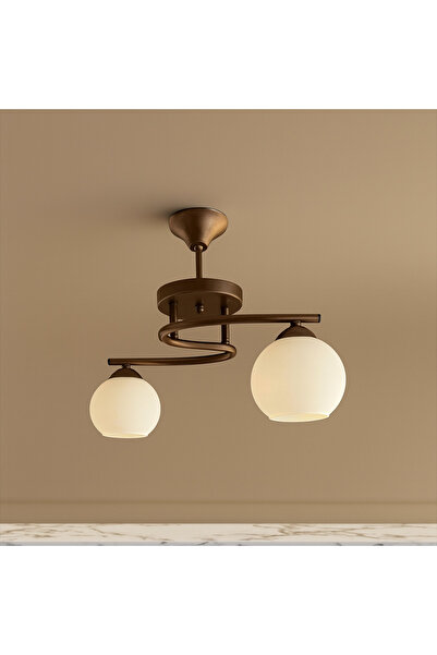 KUZENLER Defne 2 Li Modern Kahverengi Kasa Beyaz Cam