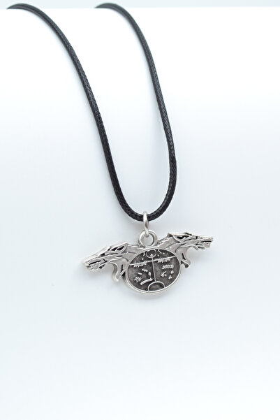 ıdr Kam - Şaman Davulu Kurt Gümüş Kaplama Deri İp Kolye