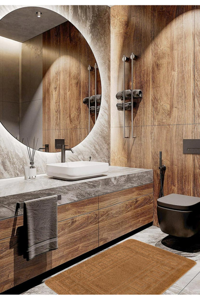 ETHNIC Set of 2 Bath Mats Model 2546, Brown, Anti-Allergic, Polypropylene