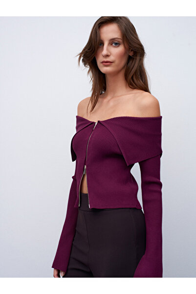 Dilvin 60252 Fermuarlı Fitilli Triko Top-Bordo