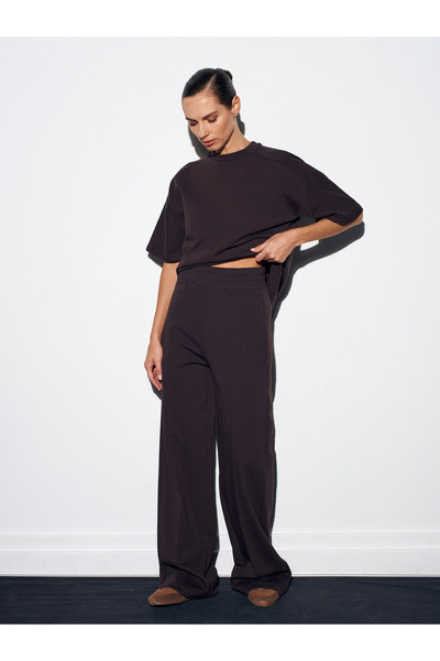 Dilvin 71925 Beli Lastikli Bol Pantolon-Koyu Kahve