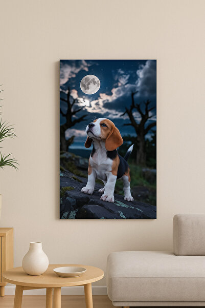 BLT DİZAYN Pictură pe sticlă cu câine drăguț și lună plină – Decor special pe...