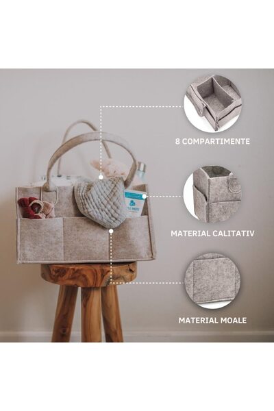 MACVI ® baby accessory organizer bag, detachable compartments, 33x23x18 cm, durable, beige.