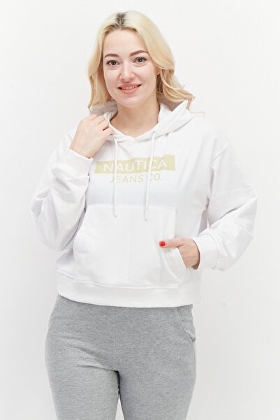 Nautica Women Hooded Brand Logo Sweatshirt, White