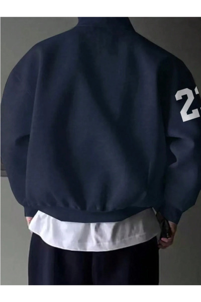 MOONBULL Erkek Paris Baskılı Dik Yaka Fermuarlı Kışlık Uzun Kollu Sweatshirt