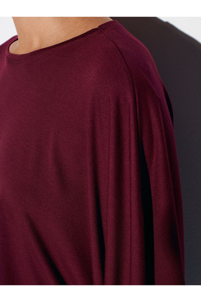 Dilvin 32270 Boat Neck Batwing Sleeve Top-Burgundy