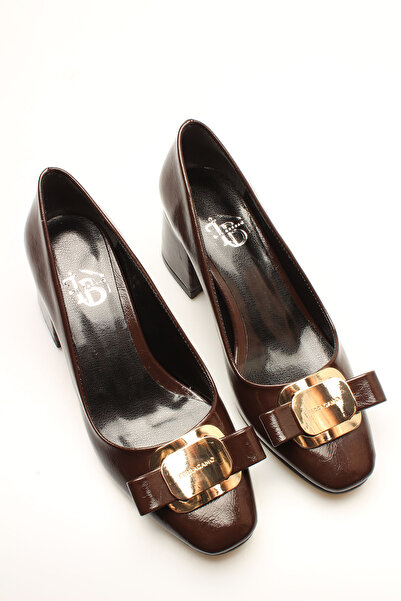 İDİL Brown patent leather buckle women's heels