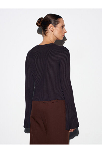 Dilvin 60246 Ισπανικό πλεκτό πουλόβερ ζακέτα-Σκούρο καφέ