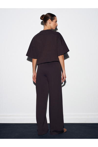 Dilvin 31975 Short Sleeve Oversized T-Shirt-Dark Brown