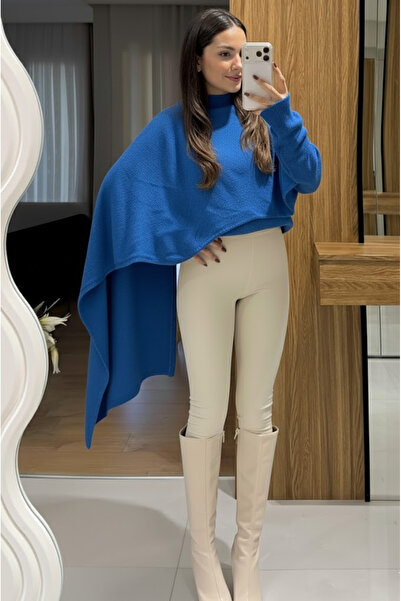 My Blog Pulover tricotat cu detaliu eșarfă albastră - 98073