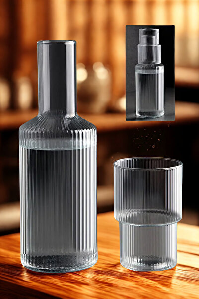 Home Rovere Cam Şeffaf Başucu Sürahisi – Bardak Kapaklı Su Şişesi