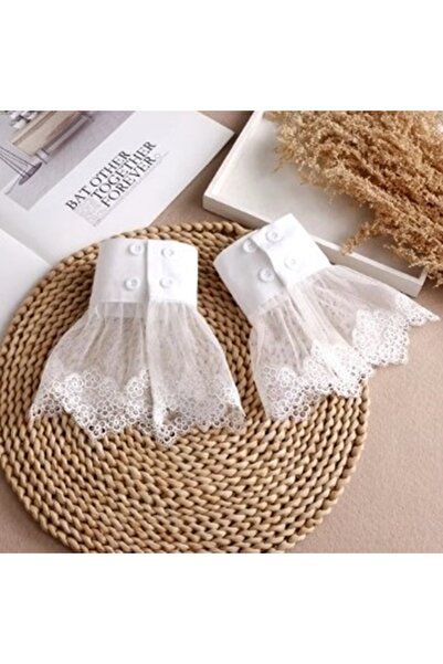 KESNUP Set of 2 detachable lace cuffs with buttons, White