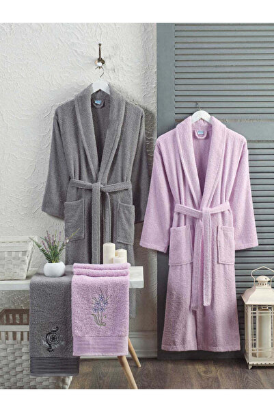 INTER Z Anthracite Lilac Towel Bathrobe Set of 4 S-M