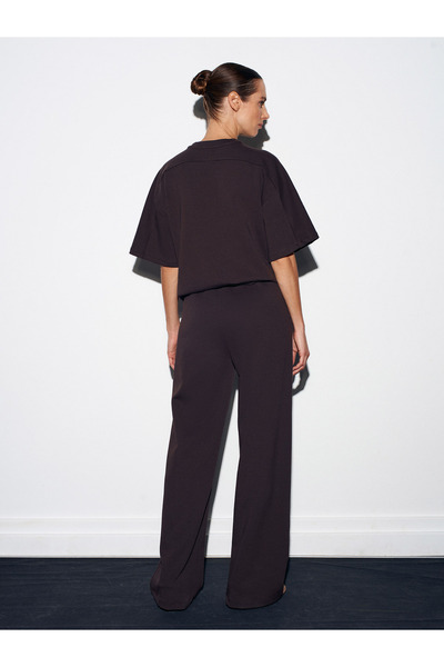 Dilvin 71925 Beli Lastikli Bol Pantolon-Koyu Kahve