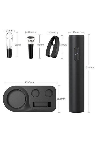 Flippy 5-Piece Electric Corkscrew Set, Flippy, Electric Opener, with Batteries, 23x14cm, Black