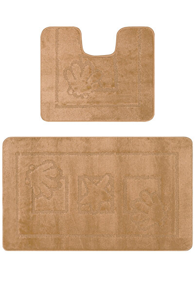 MariTime Set of 2 Bath Mats Model 2546, Beige, Anti-Slip, Anti-Allergic, Poly...