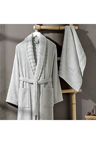 INTER Z Carla 4-Piece Towel Bathrobe Set Light Grey/Anthracite