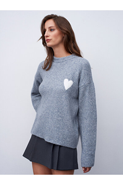 Dilvin 10837 Pulover cu inimă din amestec de lână-K.Grey Mel.