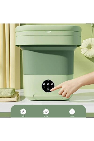 MACVI ® portable and foldable washing machine, 6.5L, spin function, 3 wash programs, compact, green.