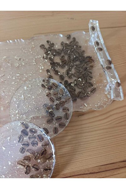 karelim home صينية قهوة وقواعد أكواب بتفاصيل حبوب القهوة المطلية بالذهب