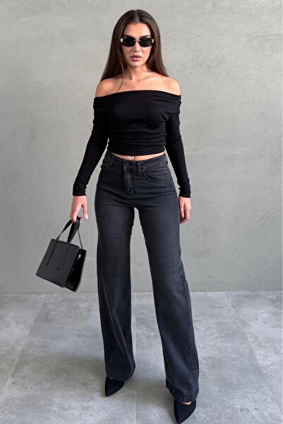 Madmext Füme Wide Leg Kadın Kot Pantolon MG2596