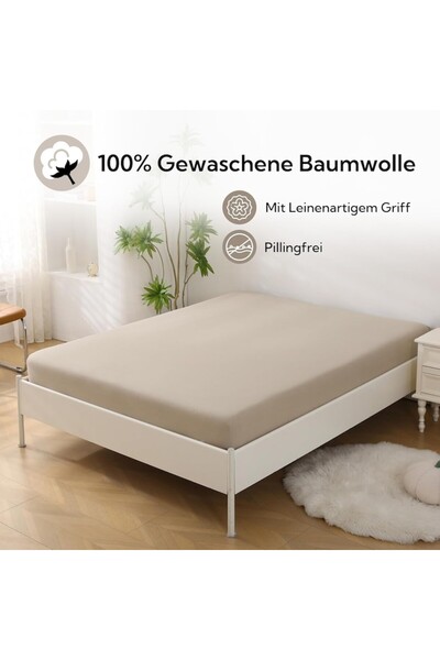 SOULFUL Fitted bed sheet with elastic, 1 piece, cotton, 140 x 200 x 30 cm, beige - CN