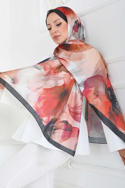 TOFİSA شال قطني من سلسلة باستيل فلورا برتقالي - 27857-ORANGE