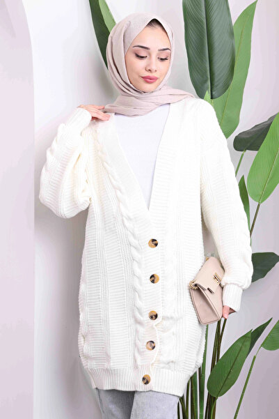 H&E LUXURY DESIGN Women's Hijab Compatible Buttoned Oversized Knitwear Cardigan