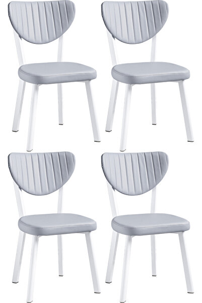 Puklife 4 Adet Ecrin Mutfak/ Salon Sandalyesi Beyaz Renk Ayak Açık Gri Baby F...