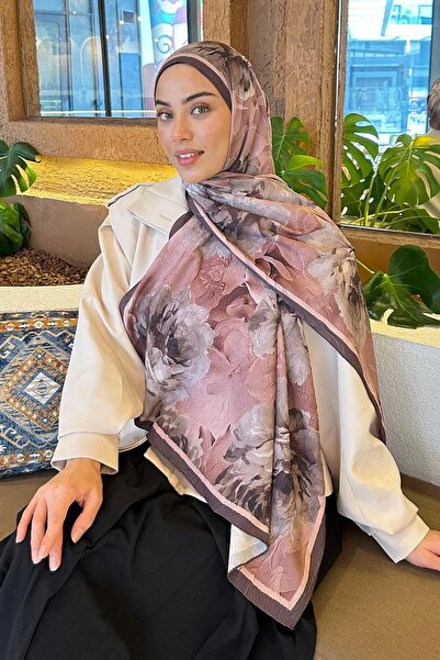 lamelif Flower Desen Bambu Şal Pudra