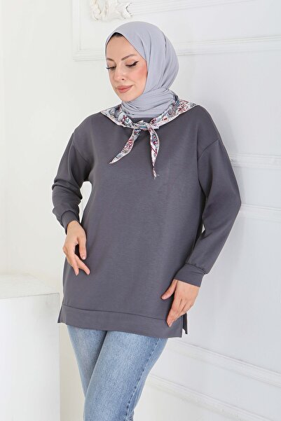 TOFİSA Tunica modal cu eșarfă Fume - 27873-FUME