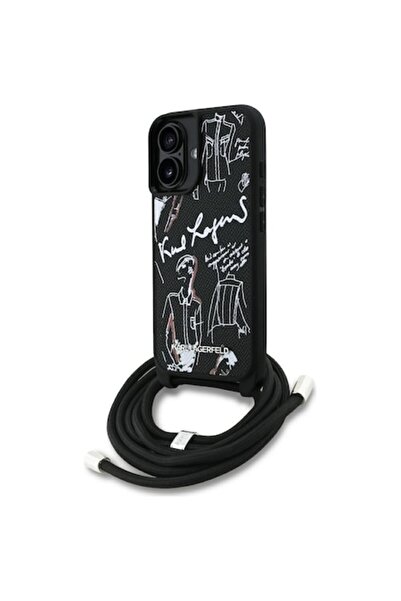 Stef's Cat Husă crossbody pentru iPhone 16, policarbonat, neagră, 10x15cm