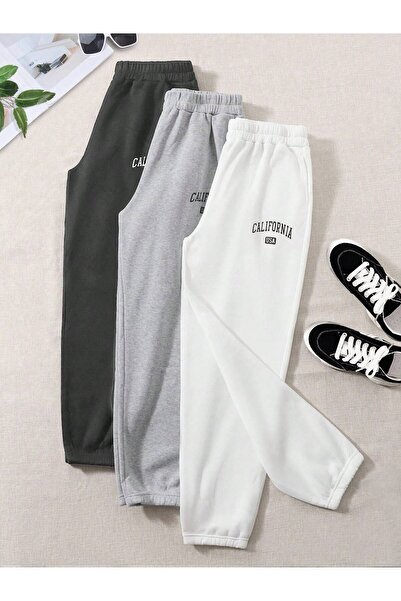 Mood Lab 3'lü Jogger Eşofman Altı Antrasit Beyaz Grimelanj Kalın İçi Polarlı