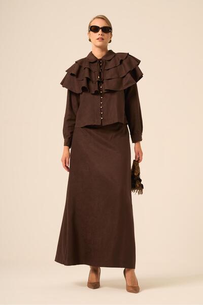 FTZ WOMEN Women's Suede Ruffled Suit Bitter Brown 31247