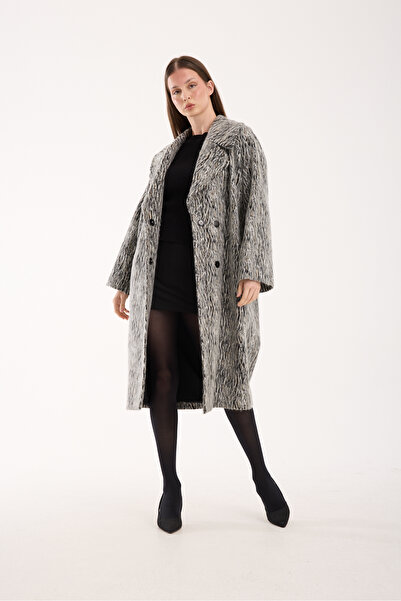 ŞEYDA ERTEM GRİ YÜN LEOPAR DESENLİ MANTO