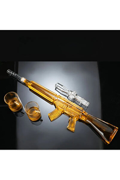 OEM Decanter set, Machine gun and 2 bullet glasses, with wooden stand, transparent, glass