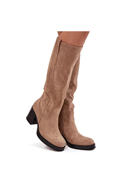 BOTO Cizme pentru femei izolate pe toc gros bej Sanelle 39