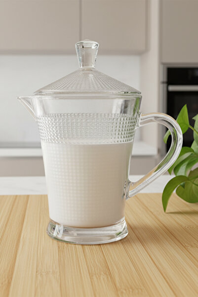 Home Elyra Cam Sütlük & Yağdanlık – Kapaklı Şeffaf Cam Sürahi 500 ml