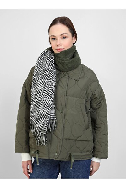 Tuva Double Sided Houndstooth Shoulder Shawl - Khaki -