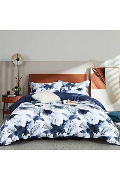MILDLY Bedding set for 2, 3-piece satin cotton 200x200 cm with 2 pillowcases 80x80 cm, white with plant pat