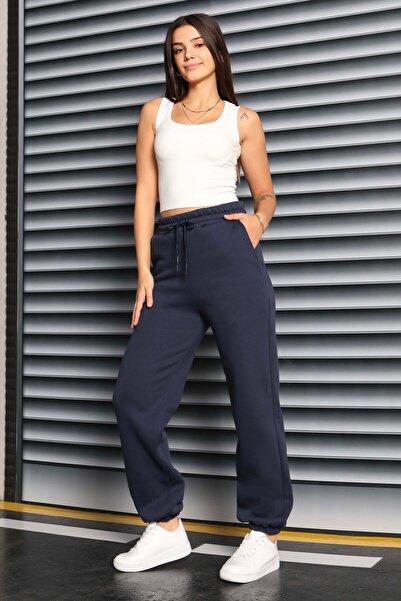 TOFİSA επένδυση fleece Φούτερ με τρεις ράγες ελαστικό σκούρο μπλε - 27834-DARK BLUE