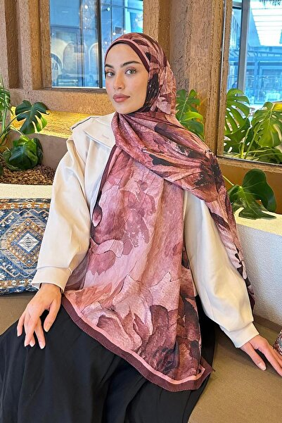 lamelif Floral Desen Bambu Şal Gül
