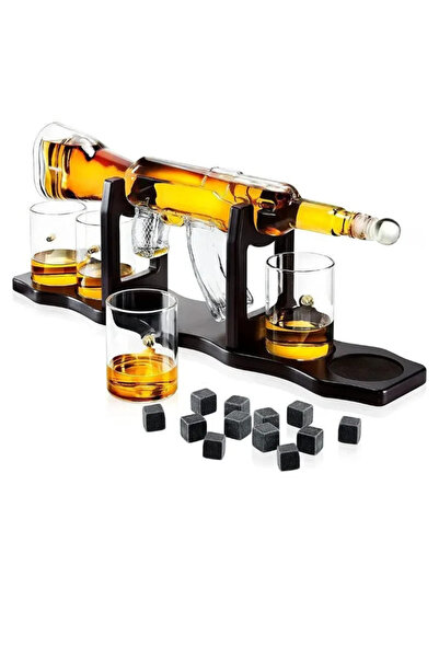 OEM Decanter set, Machine gun, wooden stand, 4 bullet glasses, funnel, stopper, 12 cooling cubes