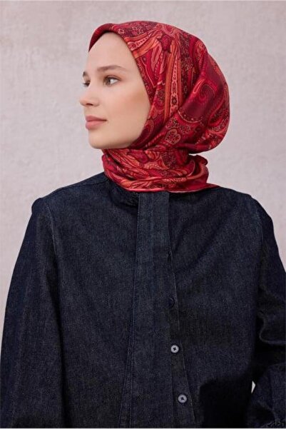 Belli Tivil Pure Silk Scarf 4202 - 05 Σκούρο ροζ έθνικ σχέδιο