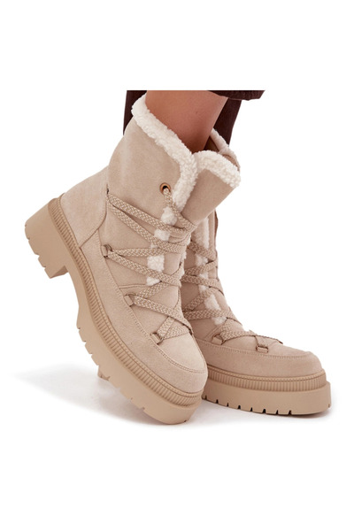 BOTO Cizme de zăpadă pentru femei cu blană Bej Irmara 40