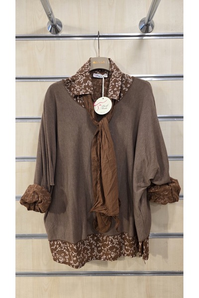 Park Moda Βαμβακερή μπλούζα με πουκάμισο και φουλάρι