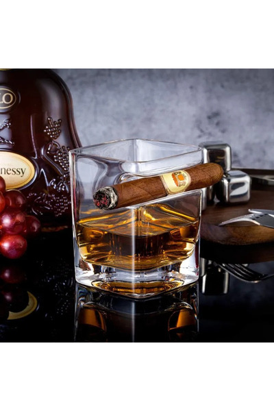 OEM Glass with cigar holder for whisky, glass, 260 ml, 10 x 7 cm