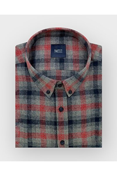 KAMER Men's Oversized (Plus Size) Winter Long Sleeve Button-Up Collar Single Pocket Plaid Multi-Color Shirt 3550g