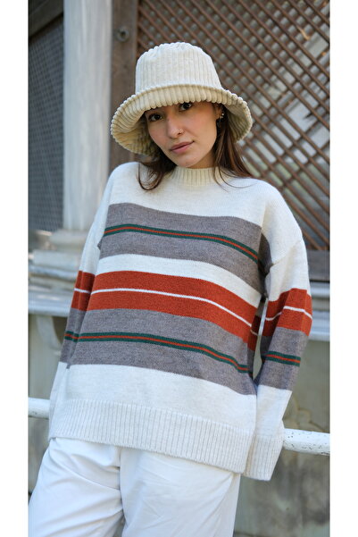 Butik سترة تريكو ناعمة الملمس من Una Fiaba-Ekru قصة فضفاضة